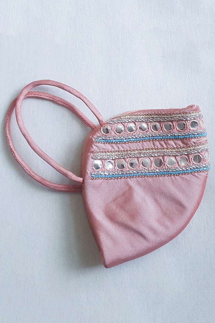 Peach Floral Embellished Layered Mask With Pouch by Tamaraa By Tahani