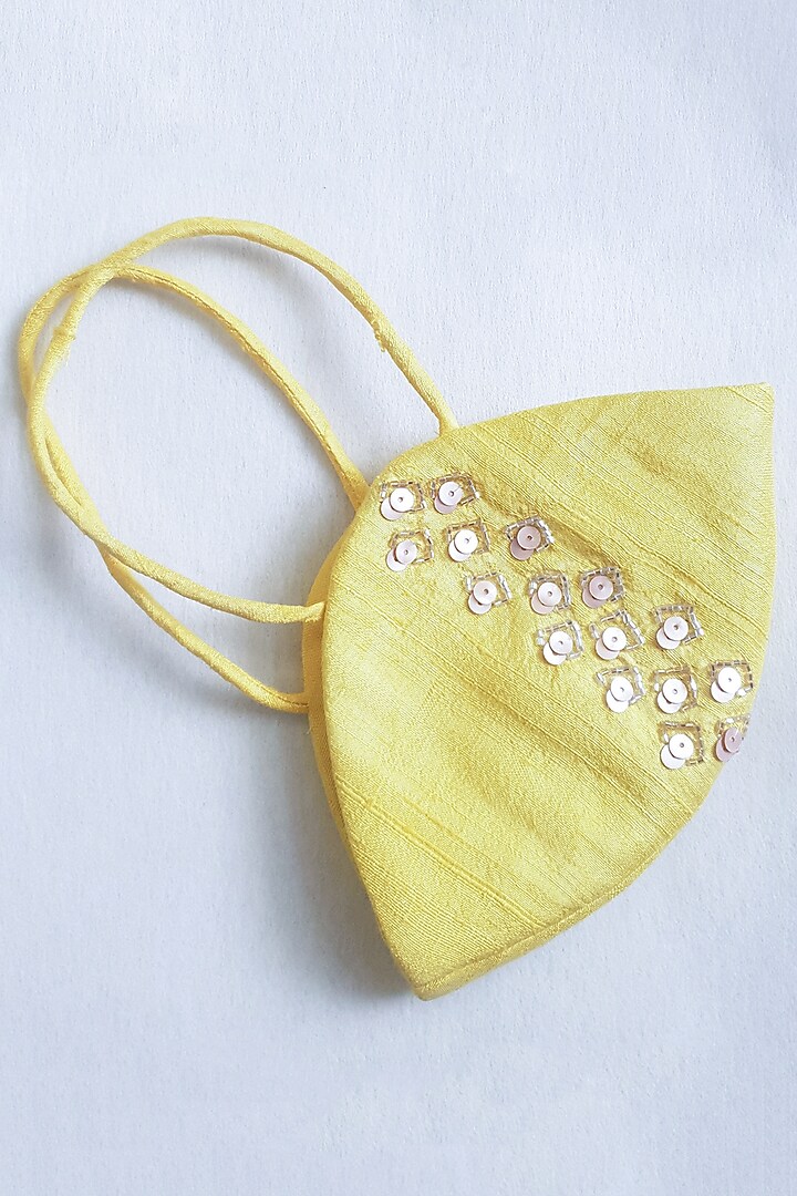 Yellow Floral Embellished Layered Mask With Pouch by Tamaraa By Tahani at Pernia's Pop Up Shop