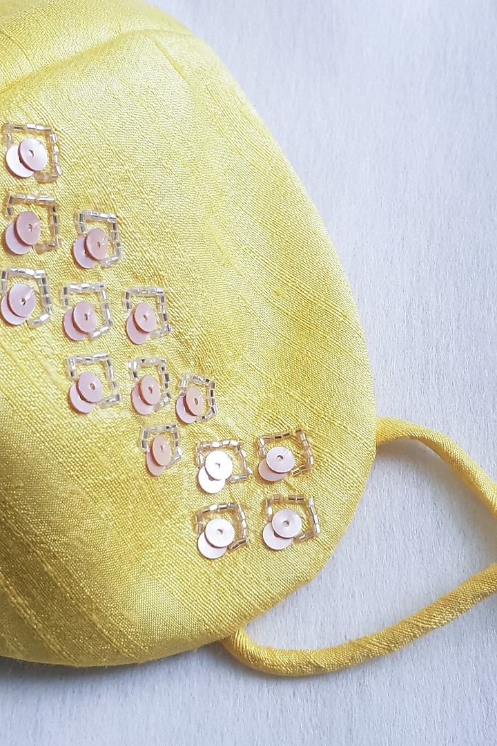 Yellow Floral Embellished Layered Mask With Pouch by Tamaraa By Tahani at Pernia's Pop Up Shop