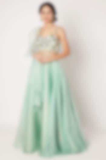 Sage Green Embroidered Wedding Lehenga Set by Tamaraa By Tahani at Pernia's Pop Up Shop