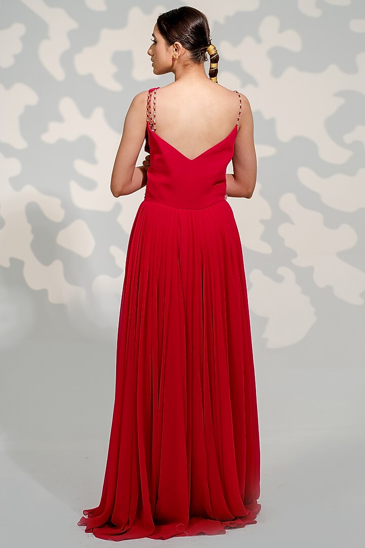 Hot Pink Georgette Hand Embroidered Party Wear Gown by Tamaraa By Tahani at Pernia's Pop Up Shop