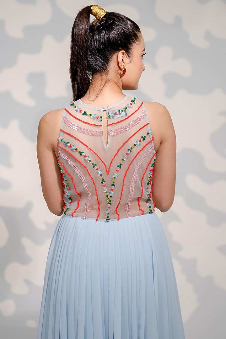 Powder Blue Georgette Embroidered Party Wear Gown by Tamaraa By Tahani at Pernia's Pop Up Shop