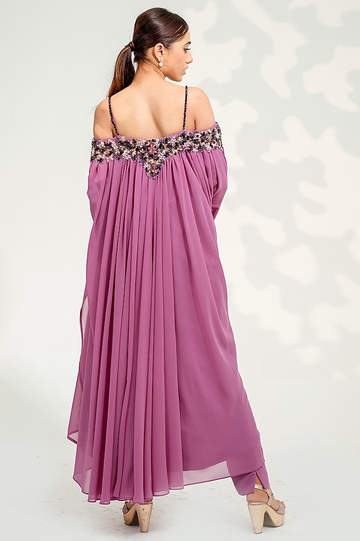 Purple Georgette Pant Set by Tamaraa By Tahani at Pernia's Pop Up Shop