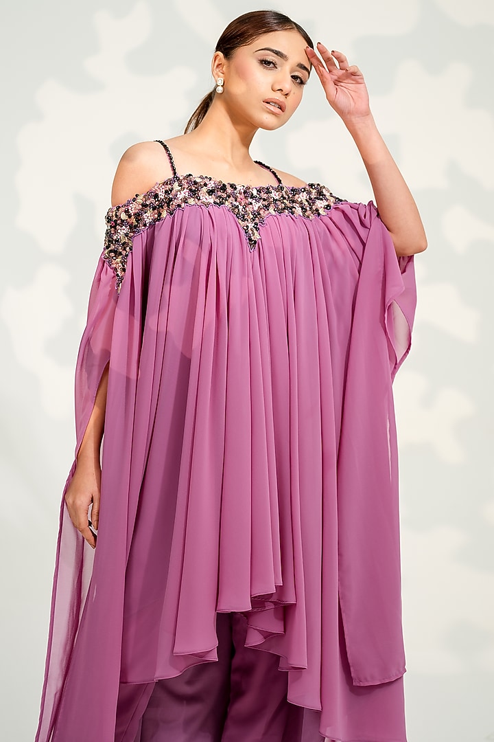 Purple Georgette Pant Set by Tamaraa By Tahani at Pernia's Pop Up Shop
