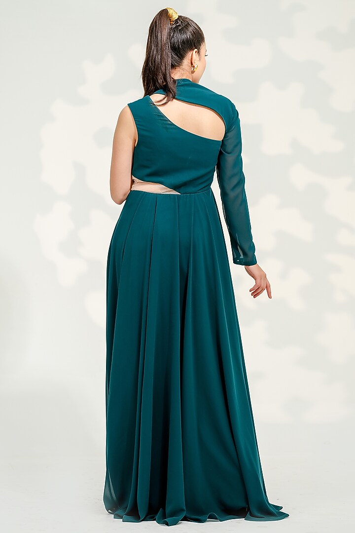 Emerald Green Georgette Embroidered Party Wear Gown by Tamaraa By Tahani at Pernia's Pop Up Shop
