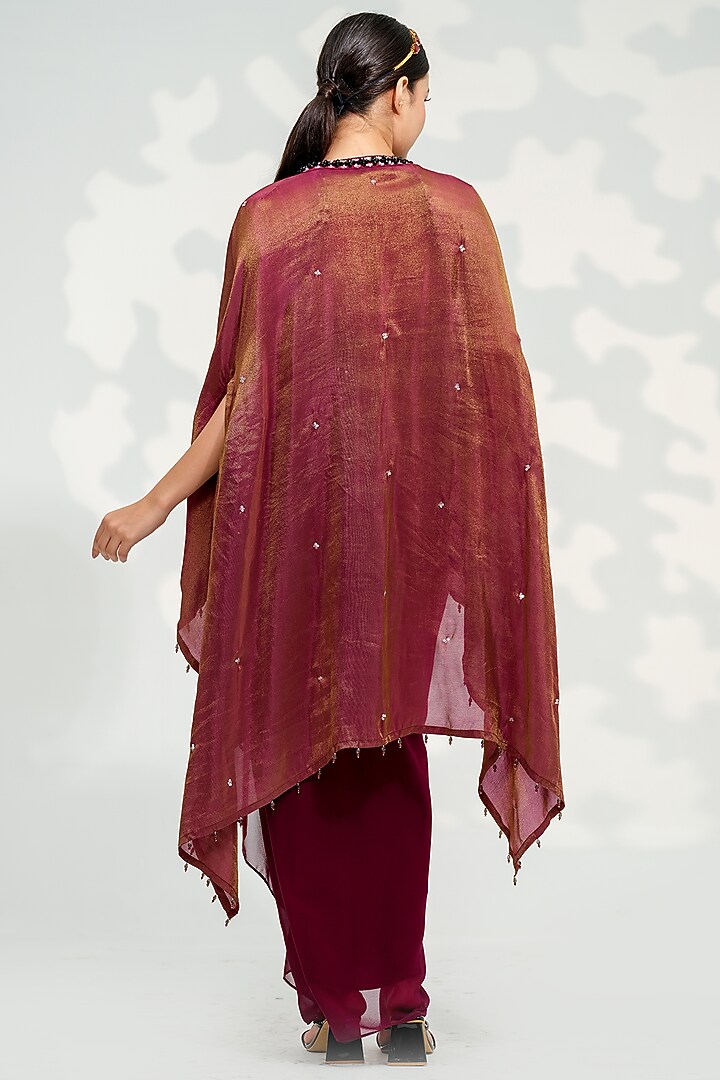 Purple Georgette & Shimmer Silk Cape Set by Tamaraa By Tahani at Pernia's Pop Up Shop