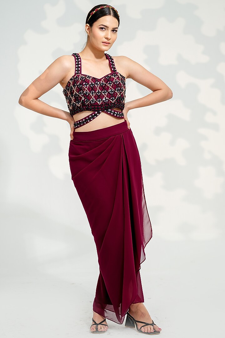 Purple Georgette & Shimmer Silk Cape Set by Tamaraa By Tahani at Pernia's Pop Up Shop
