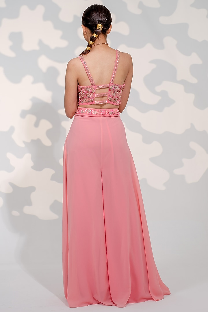 Pink Georgette & Tulle Embroidered Handcrafted Jacket Set by Tamaraa By Tahani at Pernia's Pop Up Shop