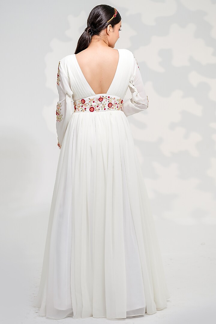 White Georgette Hand Embroidered Wedding Anarkali Set by Tamaraa By Tahani at Pernia's Pop Up Shop