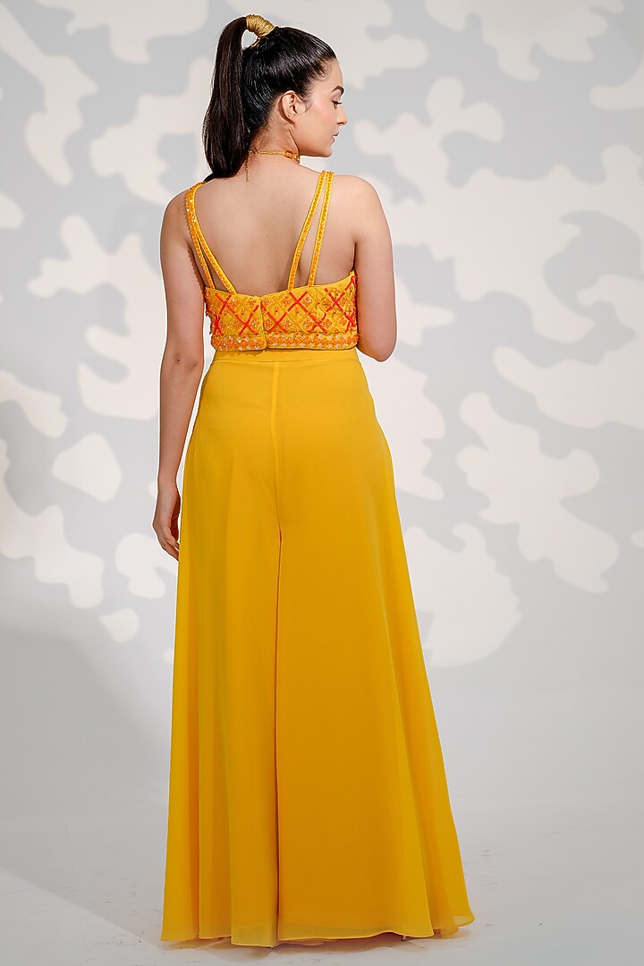 Yellow Tulle Embroidered Jacket Set by Tamaraa By Tahani at Pernia's Pop Up Shop