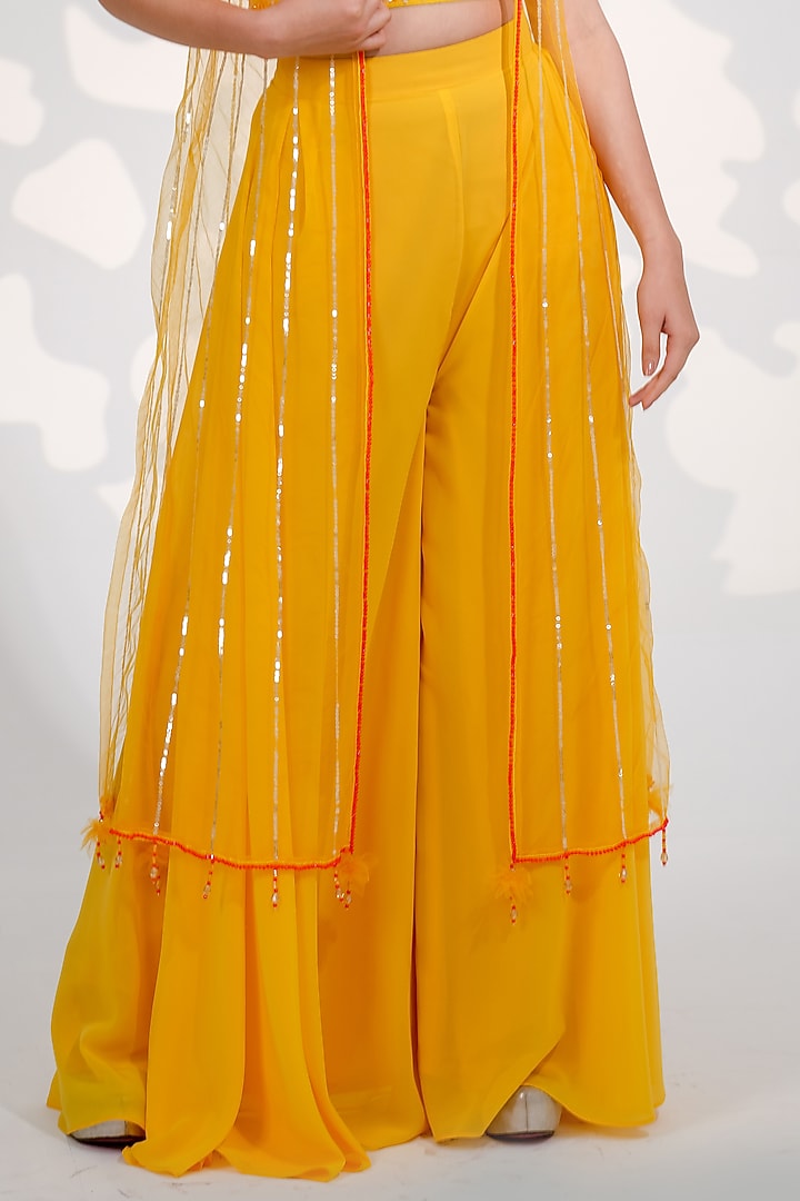 Yellow Tulle Embroidered Jacket Set by Tamaraa By Tahani at Pernia's Pop Up Shop