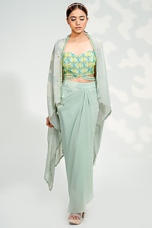Jade Green Silk Georgette Shimmer