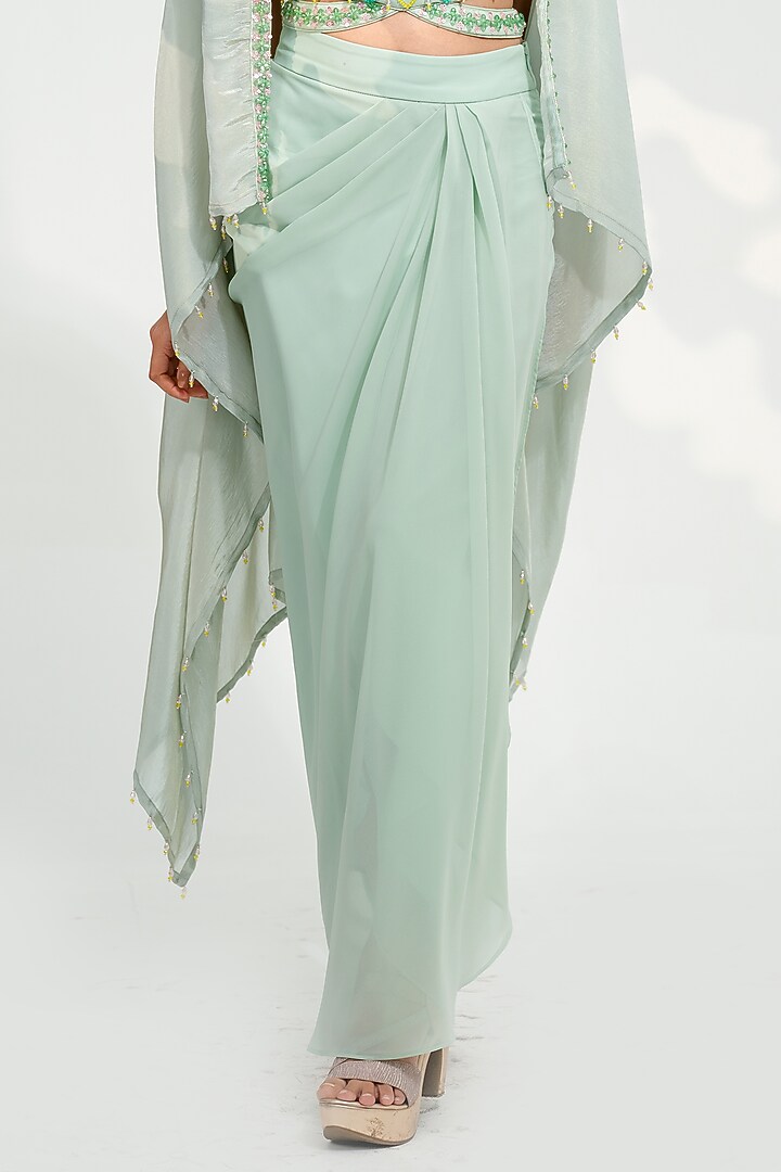 Mint Green Georgette & Shimmer Silk Cape Set by Tamaraa By Tahani at Pernia's Pop Up Shop