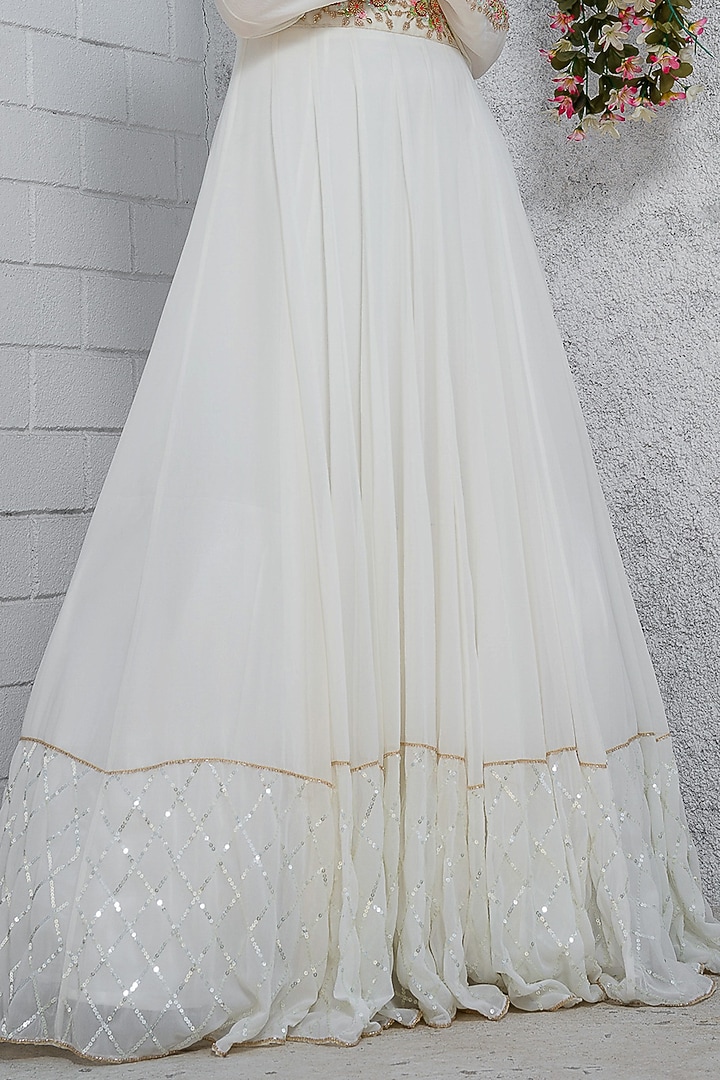 White Georgette Hand Embroidered Anarkali Engagement Gown by Tamaraa By Tahani at Pernia's Pop Up Shop
