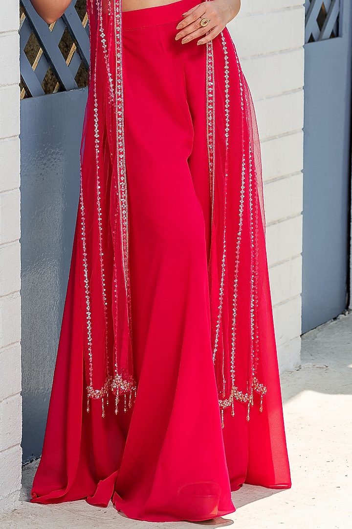 Hot Pink Tulle Embroidered Jacket Set by Tamaraa By Tahani at Pernia's Pop Up Shop