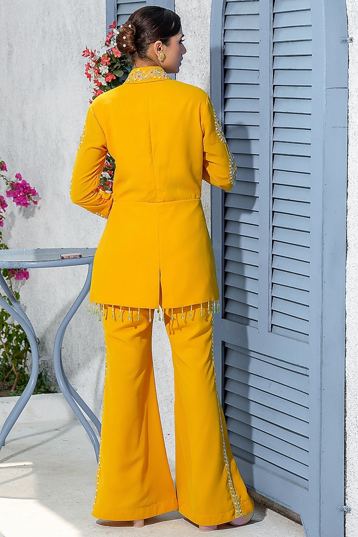 Yellow Georgette Hand Embroidered Jacket Set by Tamaraa By Tahani at Pernia's Pop Up Shop