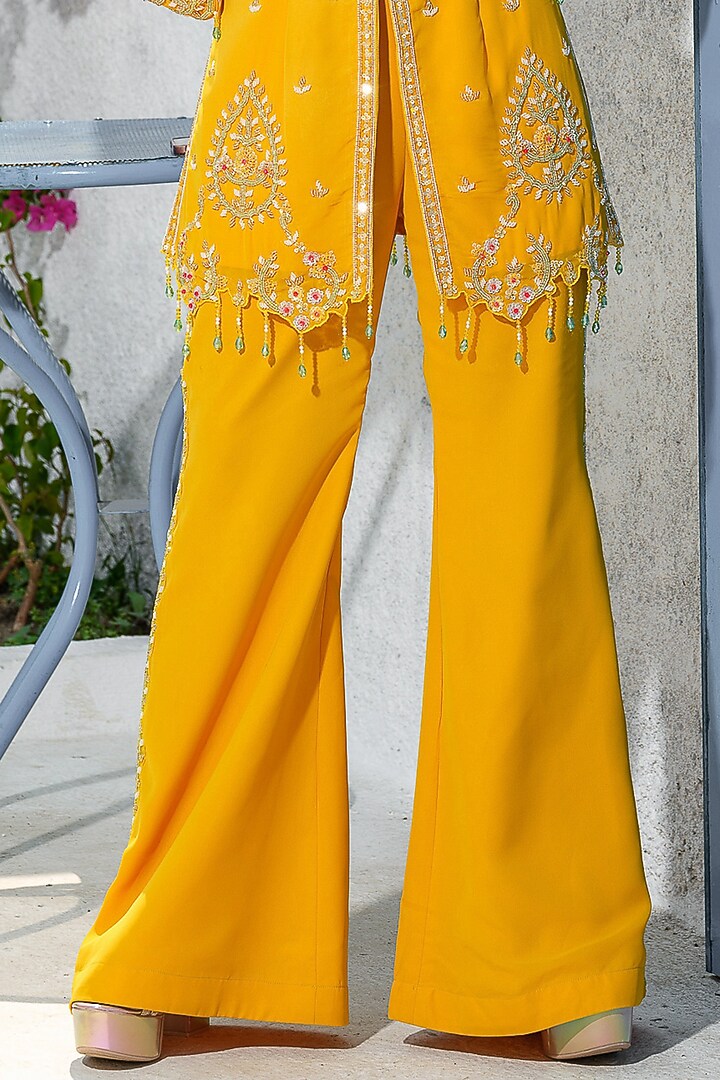 Yellow Georgette Hand Embroidered Jacket Set by Tamaraa By Tahani at Pernia's Pop Up Shop