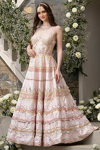 Rose Pink Hand Embroidered Anarkali Kurta by Tamaraa By Tahani