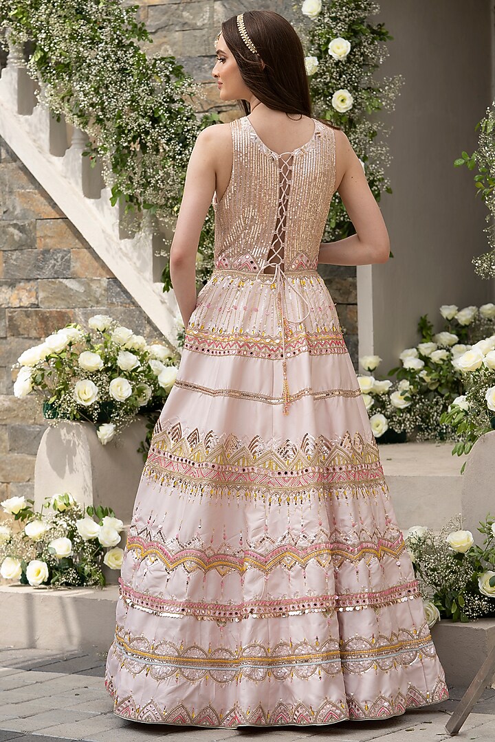 Rose Pink Hand Embroidered Wedding Anarkali Kurta by Tamaraa By Tahani at Pernia's Pop Up Shop