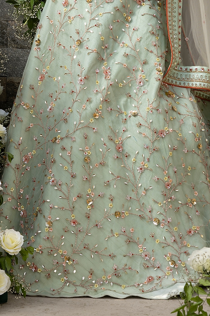 Mint Green Hand Embroidered Wedding Lehenga Set by Tamaraa By Tahani at Pernia's Pop Up Shop