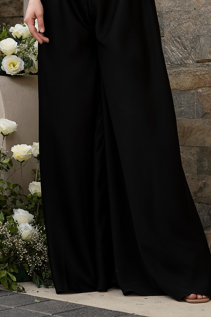 Black Milano Satin Draped Jumpsuit by Tamaraa By Tahani at Pernia's Pop Up Shop