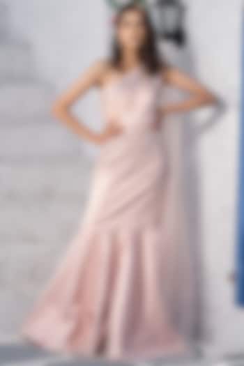 Blush Pink Embroidered One Shoulder Draped Gown by Tamaraa By Tahani