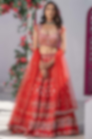 Red Embroidered Handcrafted Lehenga Set by Tamaraa By Tahani