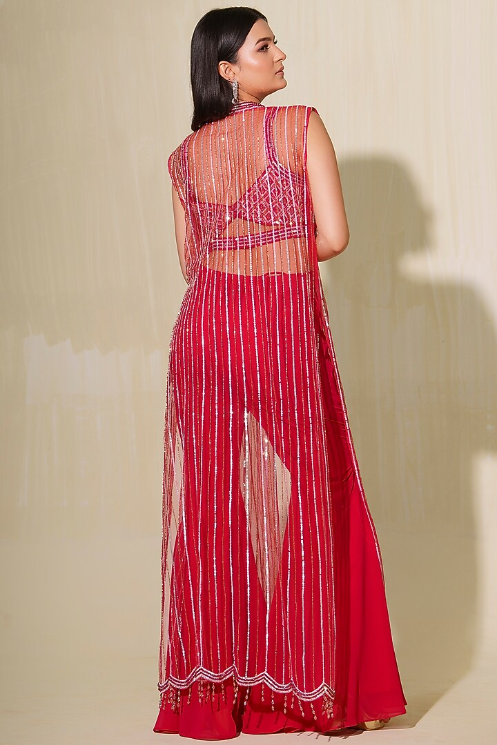 Hot Pink Net Jacket Set by Tamaraa By Tahani at Pernia's Pop Up Shop
