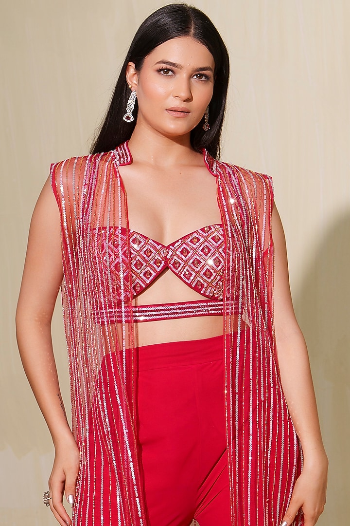 Hot Pink Net Jacket Set by Tamaraa By Tahani at Pernia's Pop Up Shop