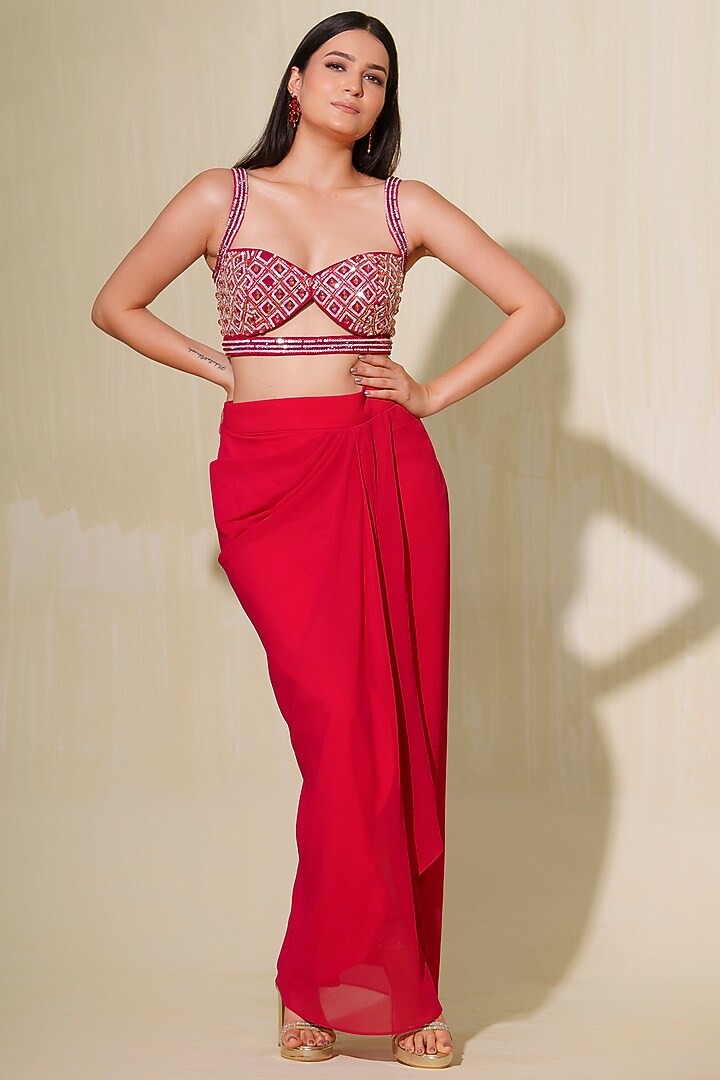 Hot Pink Net Jacket Set by Tamaraa By Tahani at Pernia's Pop Up Shop