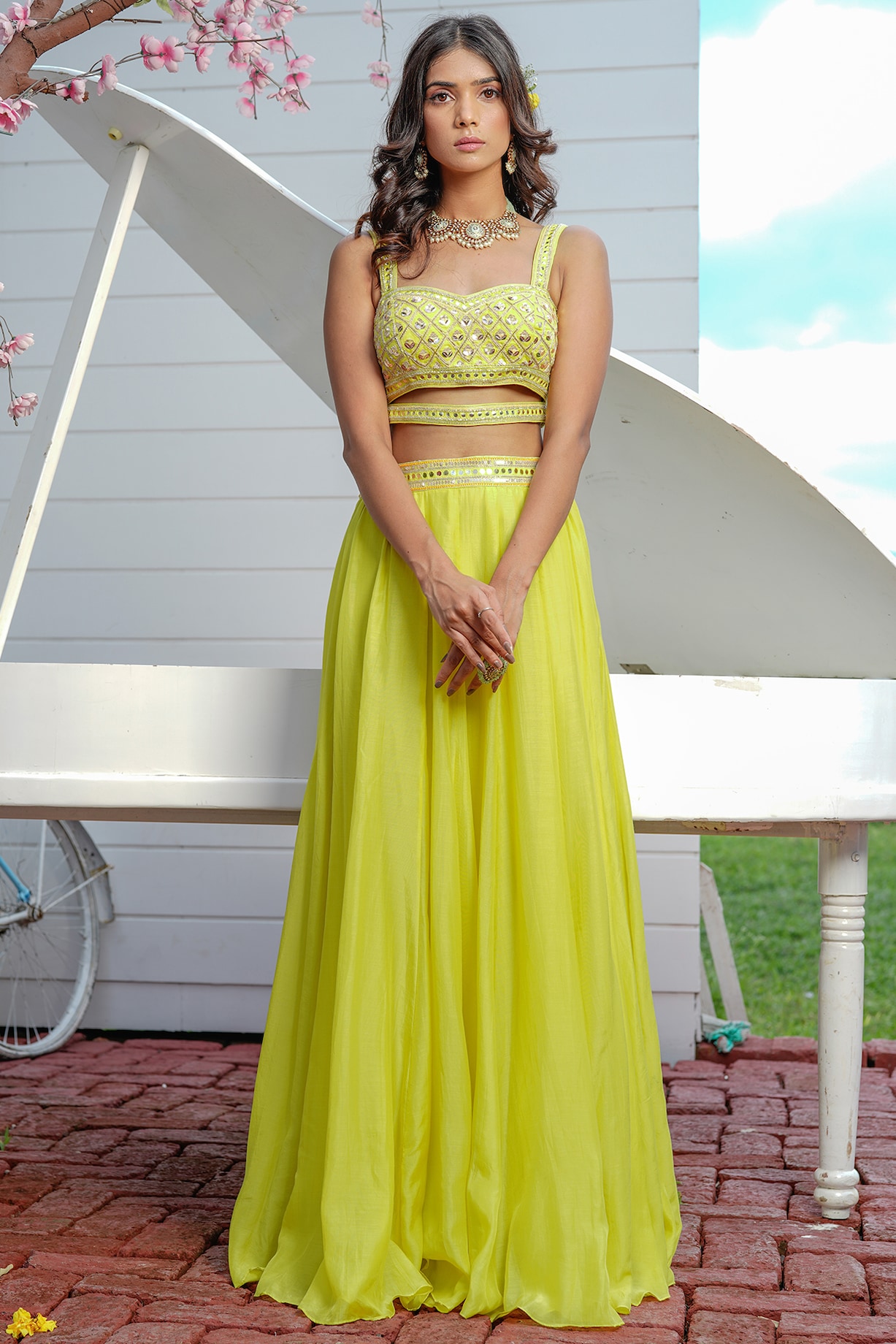 Alaia - Lime Green Blazer Lehenga Set