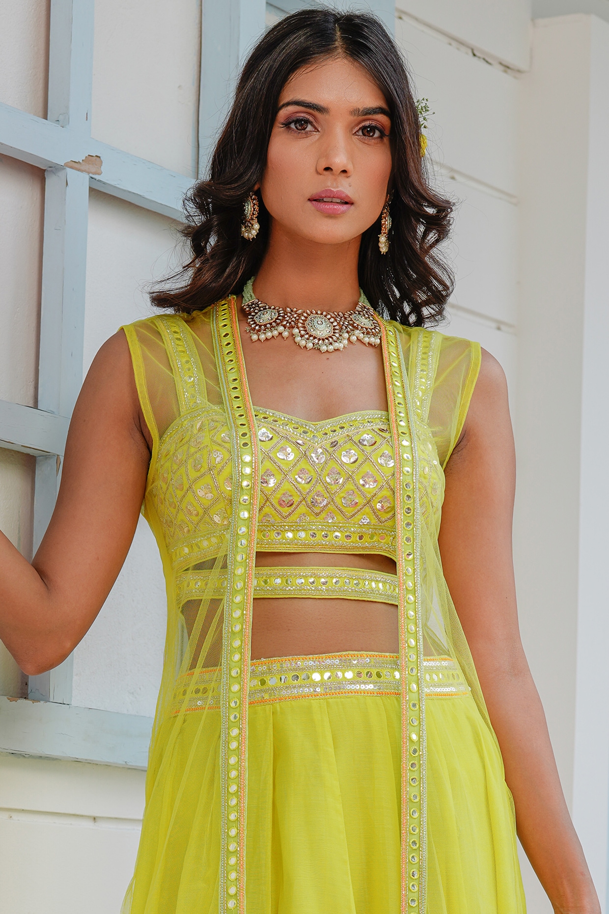 Lime Green Banarasi Lehenga Choli Online Shopping India USA UK Canada –  Sunasa