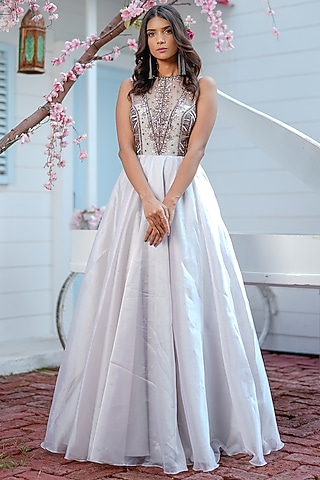 Grey Organza Gown by Tamaraa By Tahani