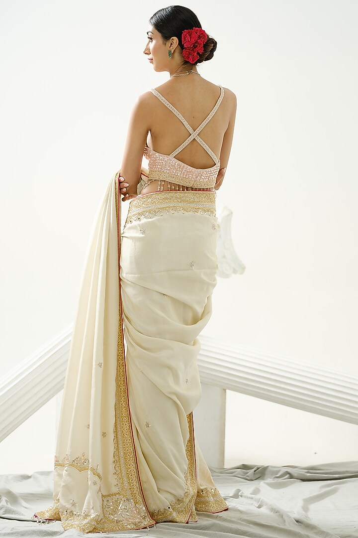 Gold Silk Tissue Embellished Wedding Saree Set by Tamaraa By Tahani at Pernia's Pop Up Shop