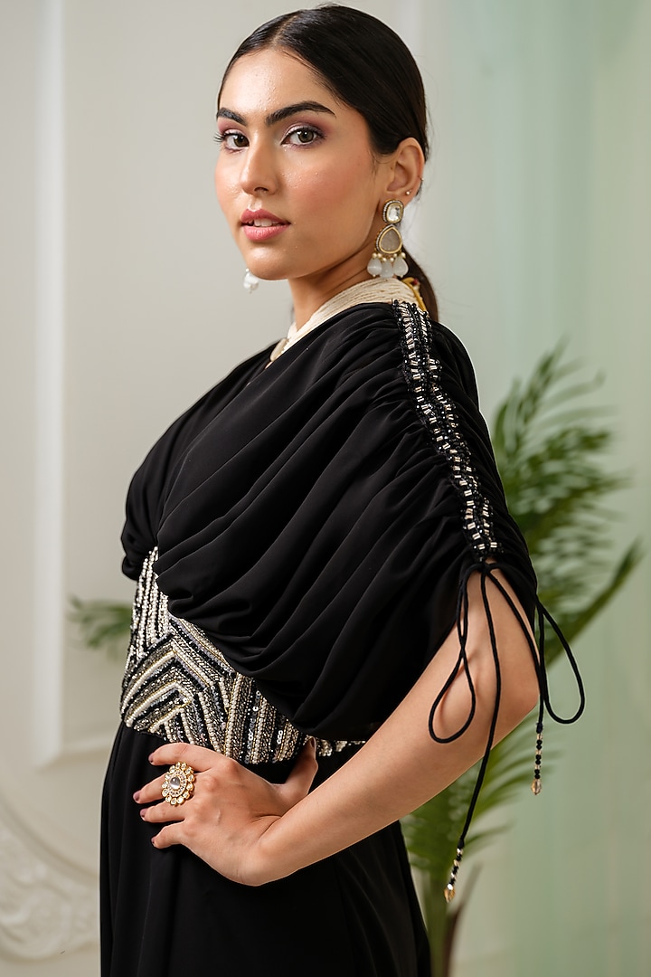 Black Georgette Hand Embroidered Jumpsuit by Tamaraa By Tahani at Pernia's Pop Up Shop