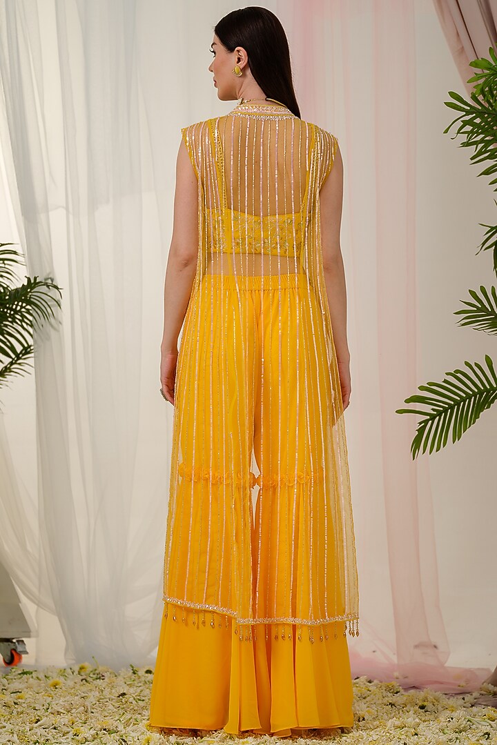 Yellow Georgette Wedding Sharara Set by Tamaraa By Tahani at Pernia's Pop Up Shop