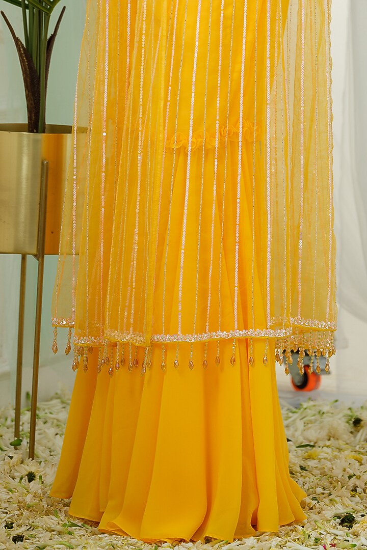 Yellow Georgette Wedding Sharara Set by Tamaraa By Tahani at Pernia's Pop Up Shop