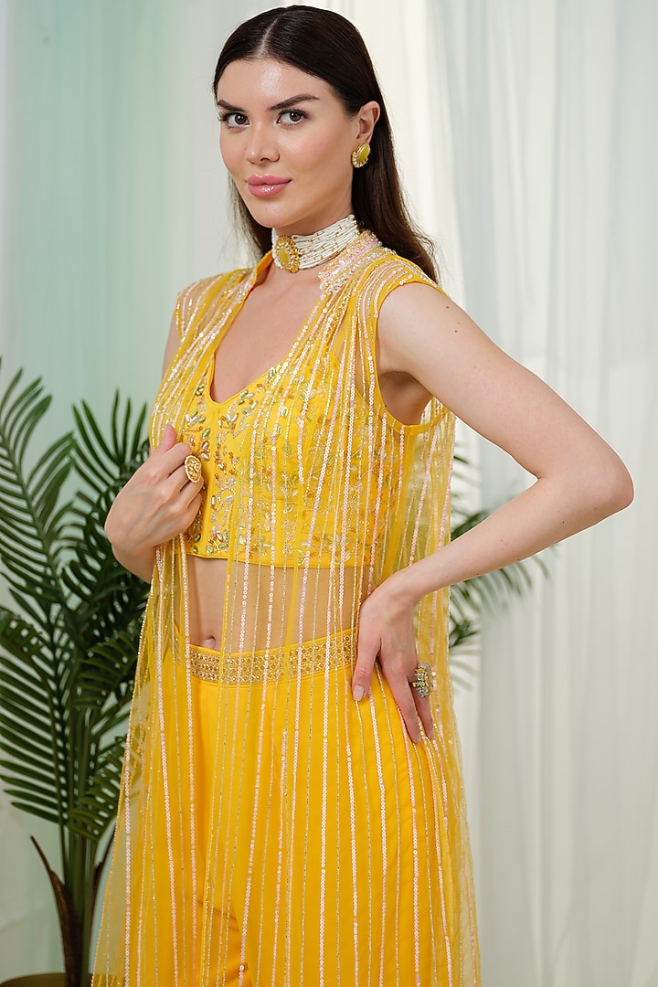 Yellow Georgette Wedding Sharara Set by Tamaraa By Tahani at Pernia's Pop Up Shop