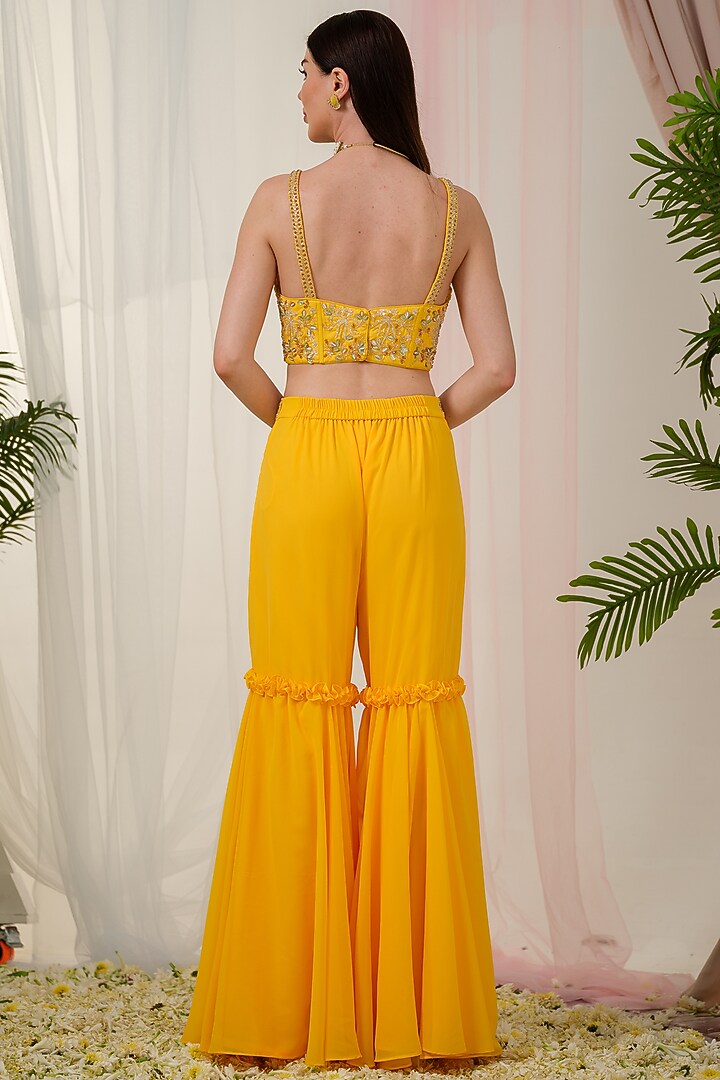 Yellow Georgette Wedding Sharara Set by Tamaraa By Tahani at Pernia's Pop Up Shop