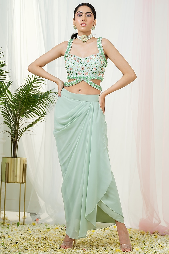 Mint Green Georgette Dhoti Set by Tamaraa By Tahani at Pernia's Pop Up Shop