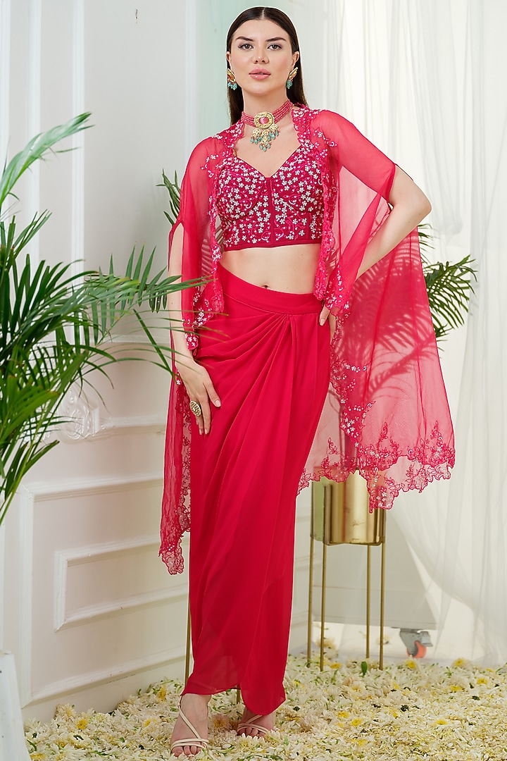 Hot Pink Georgette Dhoti Set by Tamaraa By Tahani at Pernia's Pop Up Shop