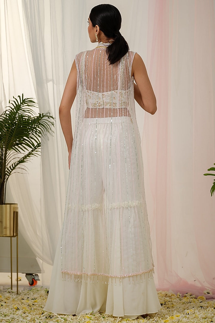 Off-White Georgette Wedding Sharara Set by Tamaraa By Tahani at Pernia's Pop Up Shop