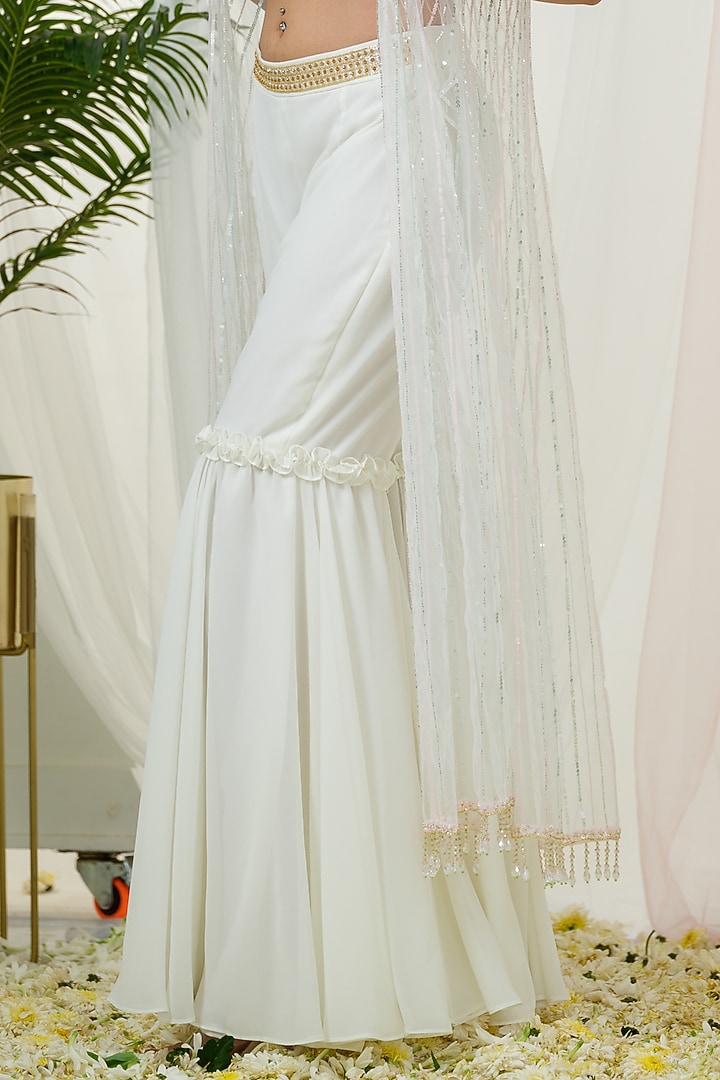Off-White Georgette Wedding Sharara Set by Tamaraa By Tahani at Pernia's Pop Up Shop