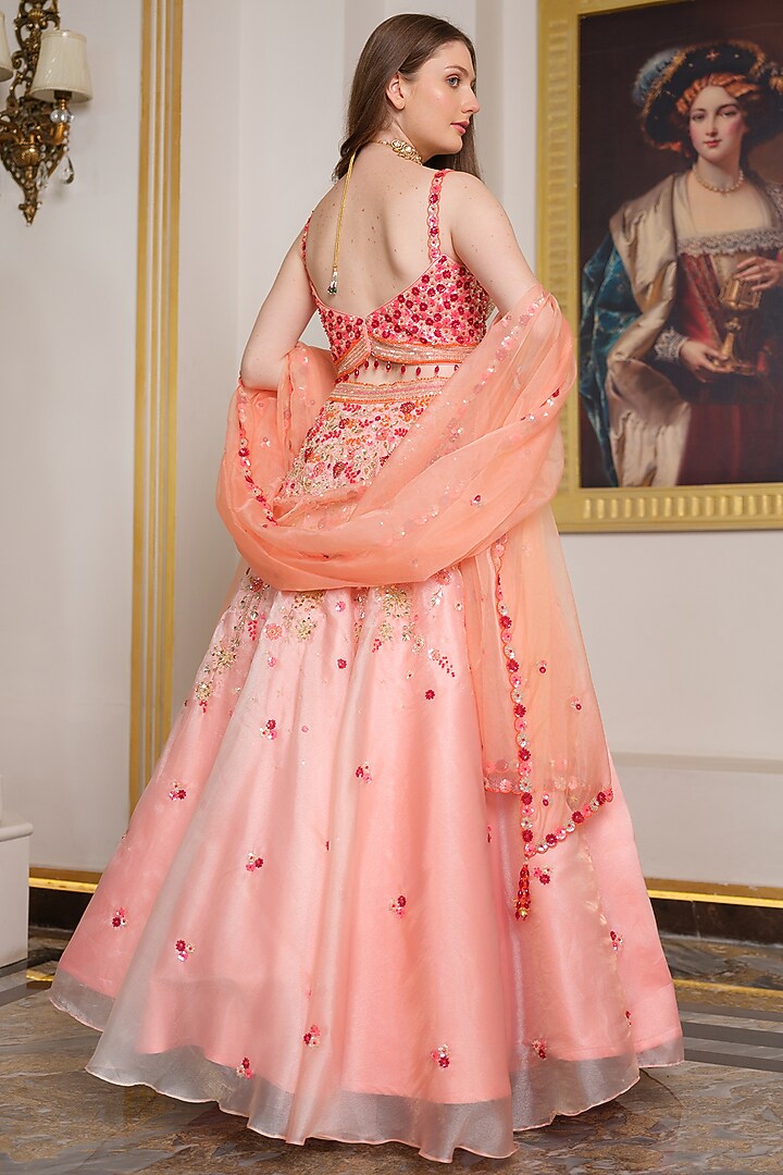 Orange Heavy Satin & Organza Hand Embroidered Wedding Lehenga Set by Tamaraa By Tahani at Pernia's Pop Up Shop