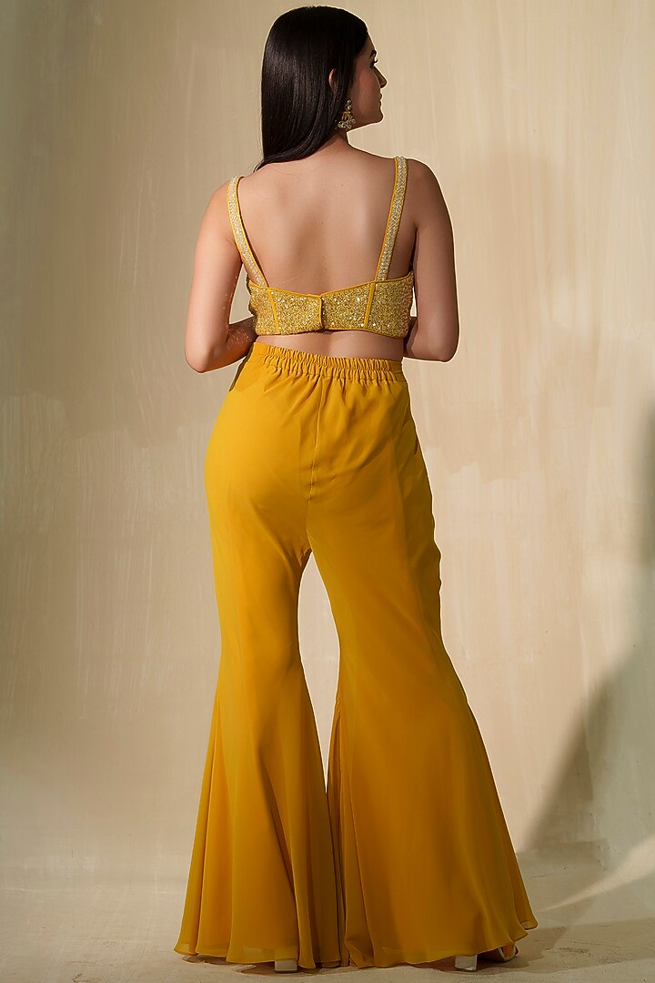 Mustard Yellow Net Crystal Embroidered Cape Set by Tamaraa By Tahani at Pernia's Pop Up Shop
