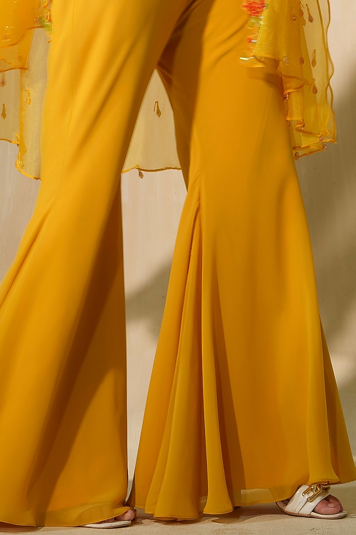 Mustard Yellow Net Crystal Embroidered Cape Set by Tamaraa By Tahani at Pernia's Pop Up Shop