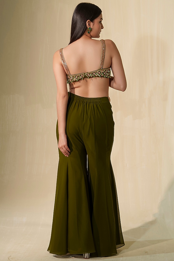 Dark Olive Green Organza Handcrafted Cape Set by Tamaraa By Tahani at Pernia's Pop Up Shop