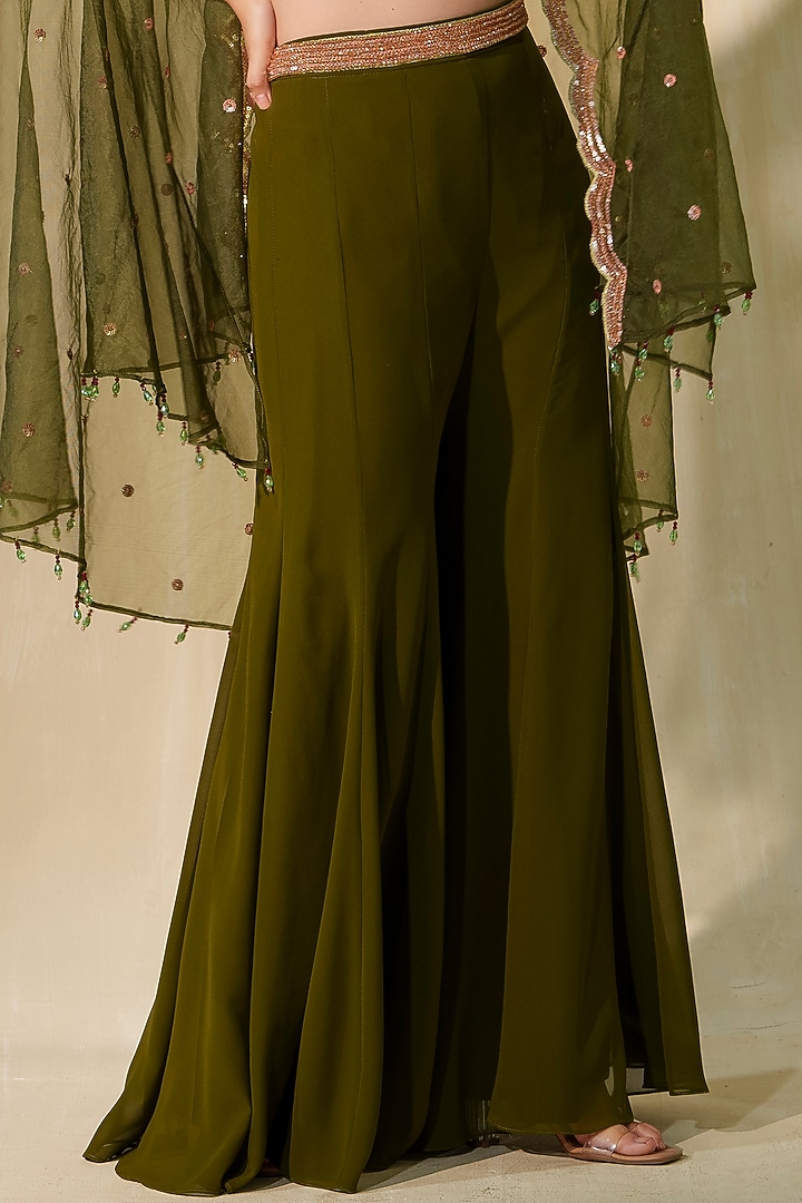 Dark Olive Green Organza Handcrafted Cape Set by Tamaraa By Tahani at Pernia's Pop Up Shop