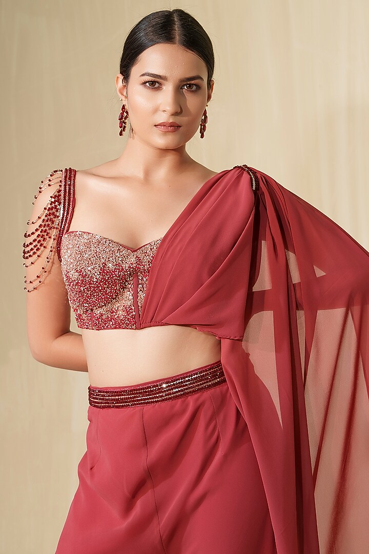 Garnet Rose Georgette Pant Set by Tamaraa By Tahani at Pernia's Pop Up Shop