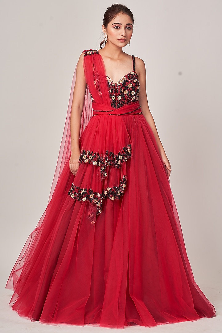 Cherry Pink Embellished Gown by Tamaraa By Tahani